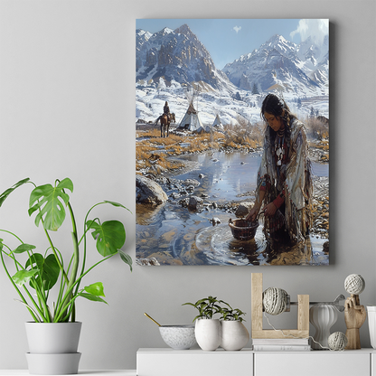 Winter's Gentle Touch Native American Horse Canvas