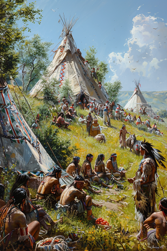 The Heartbeat of the Village Native American Canvas
