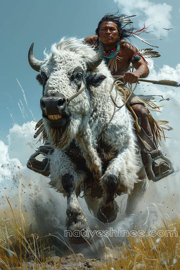 Native Bison Rodeo Riding the Spirit of the Plains Bison Native American Canvas – NativeShinee