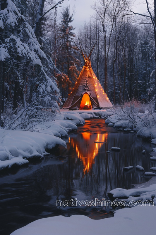 Winter Glow by the Creek Native American Canvas