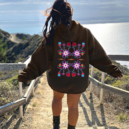 Indigenous Anishinaabe Floral Hoodie with Unique Tribal Art and Modern Fashion
